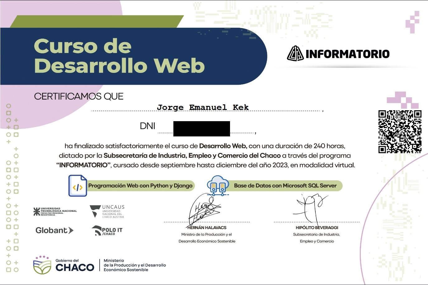 Certificado desarrollo web con Python y Django